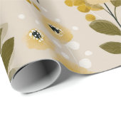 Retro warme toon bloem mosterd bloemmotief cadeaupapier (Rol Hoek)
