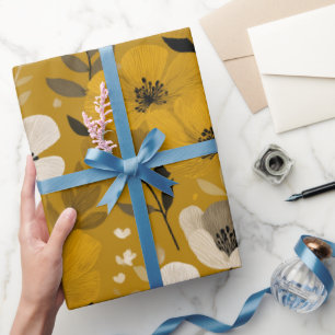 Retro warme toon bloem mosterd bloemmotief cadeaupapier