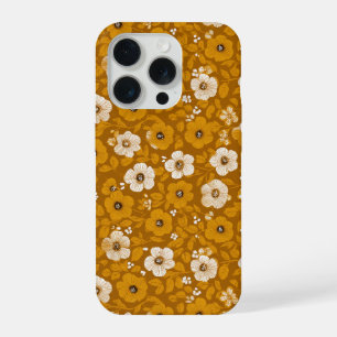Retro warme toon bloem mosterd bloemmotief iPhone 15 pro hoesje