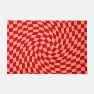 Retro Warped Red Peach Checkered Dorm Deurmat