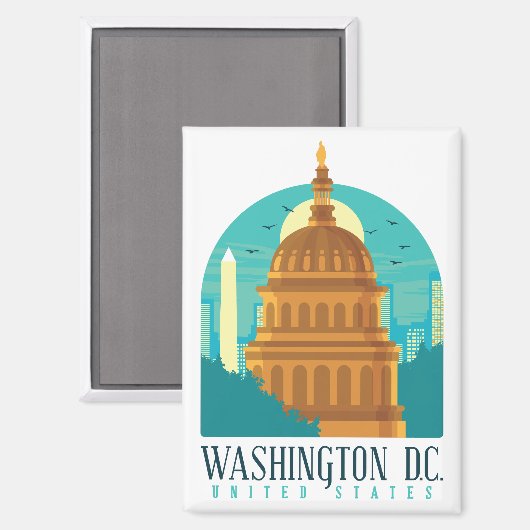 Retro Washington Verenigde Staten Skyline Magneet (Voorkant / Achterkant)