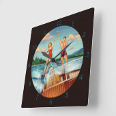 Retro Water Skiing Vierkante Klok (Hoek)