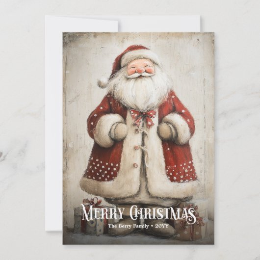 Retro Watercolor Red White Christmas Santa Card Feestdagenkaart (Voorkant)