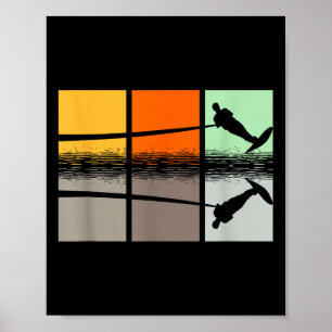 Retro Waterskiën Silhouet Golf Liefhebber Ski Touw Poster