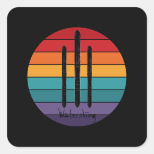 Retro Waterskiing - Water Ski Vierkante Sticker
