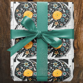 Retro Waterverf Bloemen Verjaardag Vinyl Record Cadeaupapier