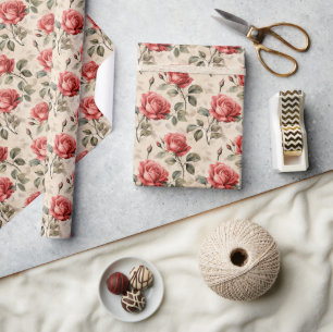 Retro waterverf Franse rode rozen en handschrift Cadeaupapier