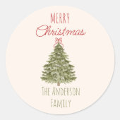 Retro Waterverf Groene Rode Kerstboom  Ronde Sticker (Voorkant)