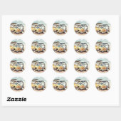 Retro Waterverf Hippiebus met bloemen Ronde Sticker (Vel)