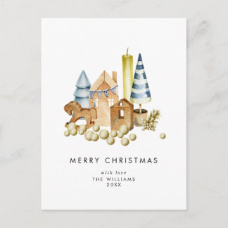 Retro Waterverf Kerst Spelletjes  Feestdagenkaart