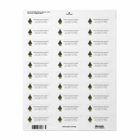 Retro  Waterverf kerstboom monogram Etiket (Full Sheet)
