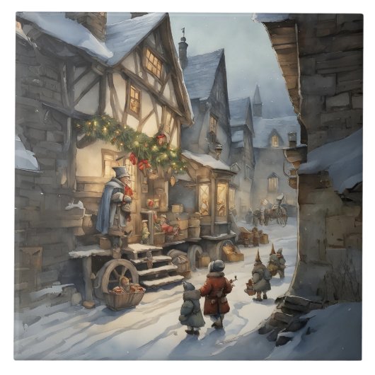  Retro Waterverf Kerstdorp Tegeltje (Voorkant)