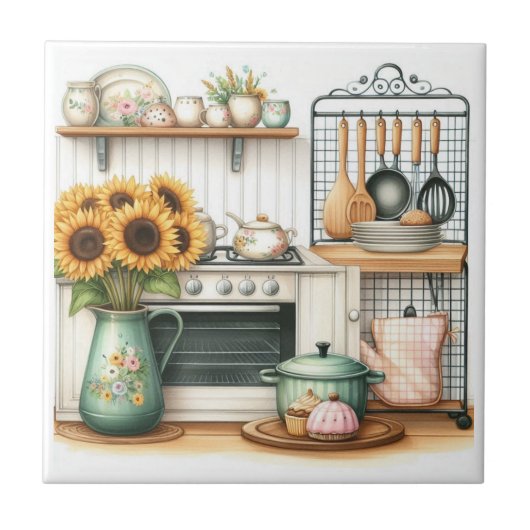 Retro Waterverf Keuken Tegeltje (Voorkant)
