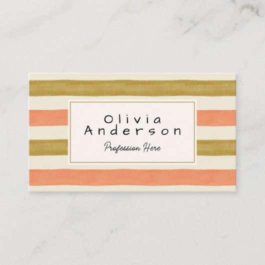 Retro Waterverf Rood Groene Strepen Trendy Boho Visitekaartje (Voorkant)