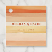 Retro Waterverf Strepen Terracotta Oranje bruiloft Bedankjes Labels (Voorkant)