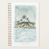 Retro Waterverf Tropische palmbomen gepersonalisee Planner (Voorkant)