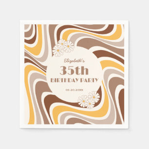 Retro Wave Artistieke Bloem Boog Bruin Verjaardag Servet