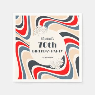 Retro Wave Bloem Grijs Rood Verjaardag Servet