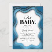 Retro Wave Blue Boy Baby shower Uitnodiging (Voorkant)