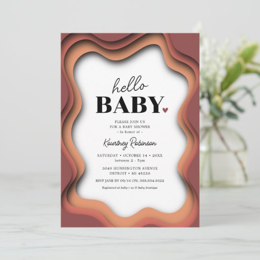 Retro Wave Burnt Oranje Baby shower Kaart (Staand voorkant)