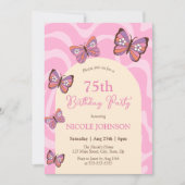 Retro Wave Butterfly Peach Roze Verjaardag Kaart (Voorkant)