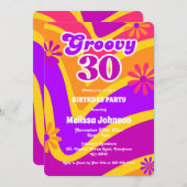 Retro Wave Daisies Groovy 30e Oranje verjaardag Kaart (Voorkant / Achterkant)