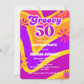 Retro Wave Daisies Groovy 50e Oranje verjaardag Kaart (Voorkant)