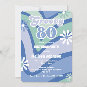Retro Wave Daisies Groovy 80ste Blauwe Verjaardag Kaart