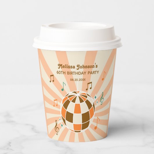 Retro Wave Disco Ball Musical Sinaasappel Verjaard Papieren Bekers (Achterkant)