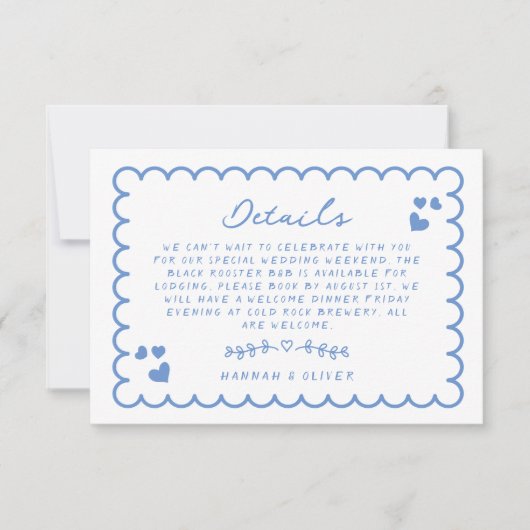 Retro Wave Doodle Handgeschreven Bruiloft Details RSVP Kaartje (Voorkant)