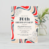 Retro Wave Flower Arch Grijs Rood Verjaardag Kaart (Staand voorkant)