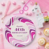 Retro Wave Flower Paarse Roze Verjaardag Papieren Bordje (Feest)