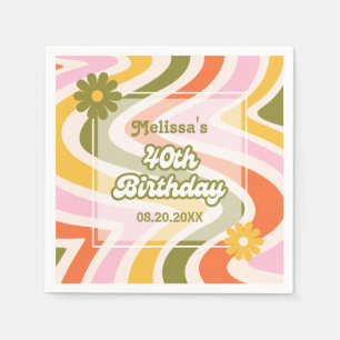Retro Wave Groovy Flower Green 40e verjaardag Servet