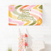 Retro Wave Groovy Flower Green 40e verjaardag Spandoek (Insitu)