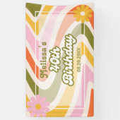 Retro Wave Groovy Flower Green 40e verjaardag Spandoek (Verticaal)