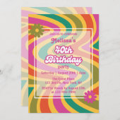 Retro Wave Groovy Flower Paarse 40e verjaardag Kaart (Voorkant / Achterkant)