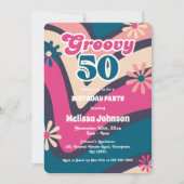 Retro Wave Madeliefjes Groovy 50e Bubblegum Verjaa Kaart (Voorkant)