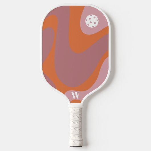 Retro Wave Oranje en Paarse Modern Monogram Pickleball Paddle (Voorkant)