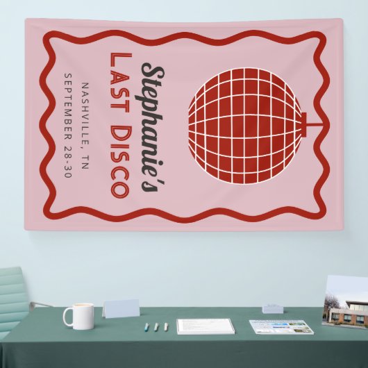 Retro Wave Roze en Rood Laatste Disco Bachelorette Spandoek (Beurs)