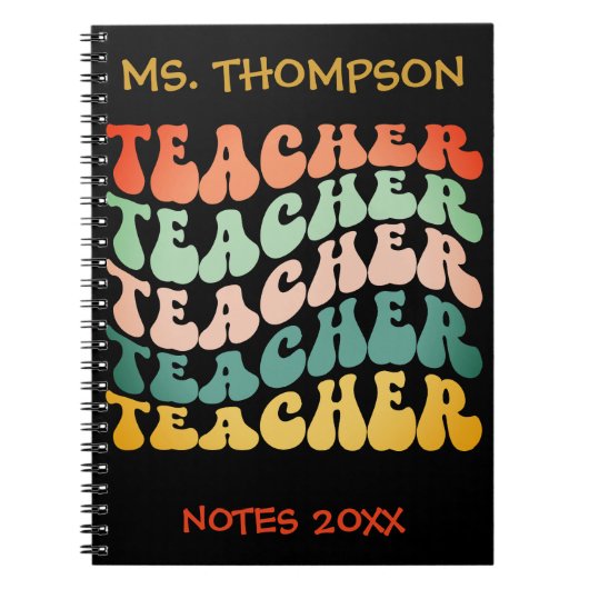 Retro Wave Typografie Teacher Repeteren Notitieboek (Voorkant)