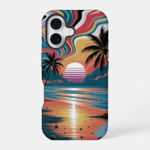 Retro Wave Zonsondergang iPhone 16 Hoesje