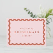 Retro Waves Blush & Terracotta Bridesmaid-voorstel Kaart (Staand voorkant)