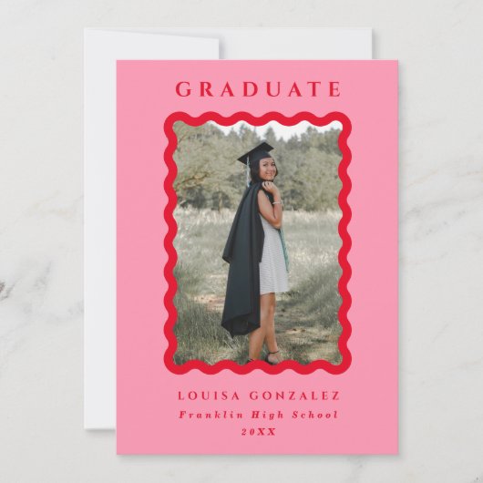 Retro Waves Pink & Red Photo Afstuderen Aankondiging (Voorkant)