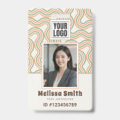 Retro Wavy Abstract Pattern Photo ID Badge (Voorzijde)