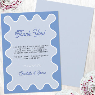 Retro Wavy Blue Curve Border Baby shower Bedankkaart