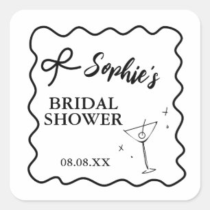 Retro Wavy Bruiloftsfeest Sticker – Martiniglas