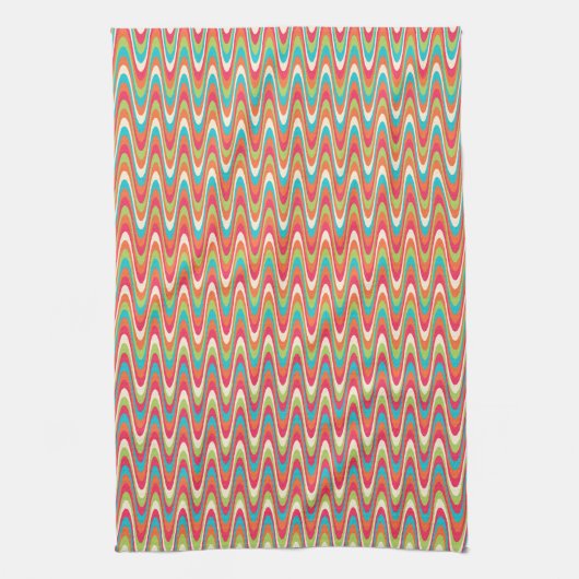 Retro Wavy Chevron Stripes Kleurrijk Patroon Theedoek (Verticaal)