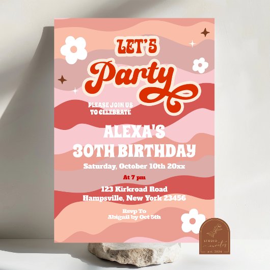 Retro Wavy Faisons la fête des adultes Invitation