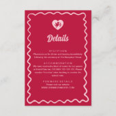 Retro Wavy Frame Red Pink Cupid Wedding Details Informatiekaartje (Voorkant)