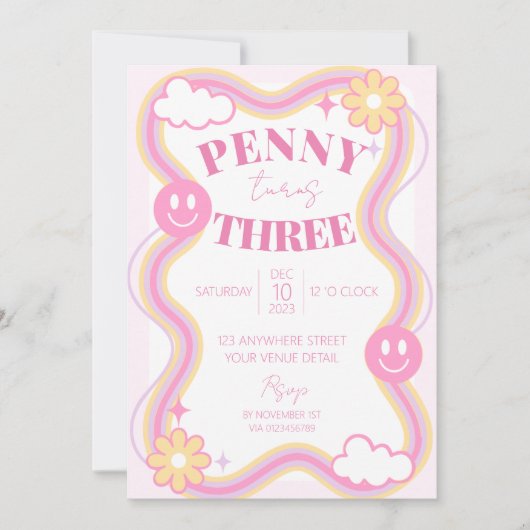 Retro Wavy Girls Birthday Party Invitation (Devant)